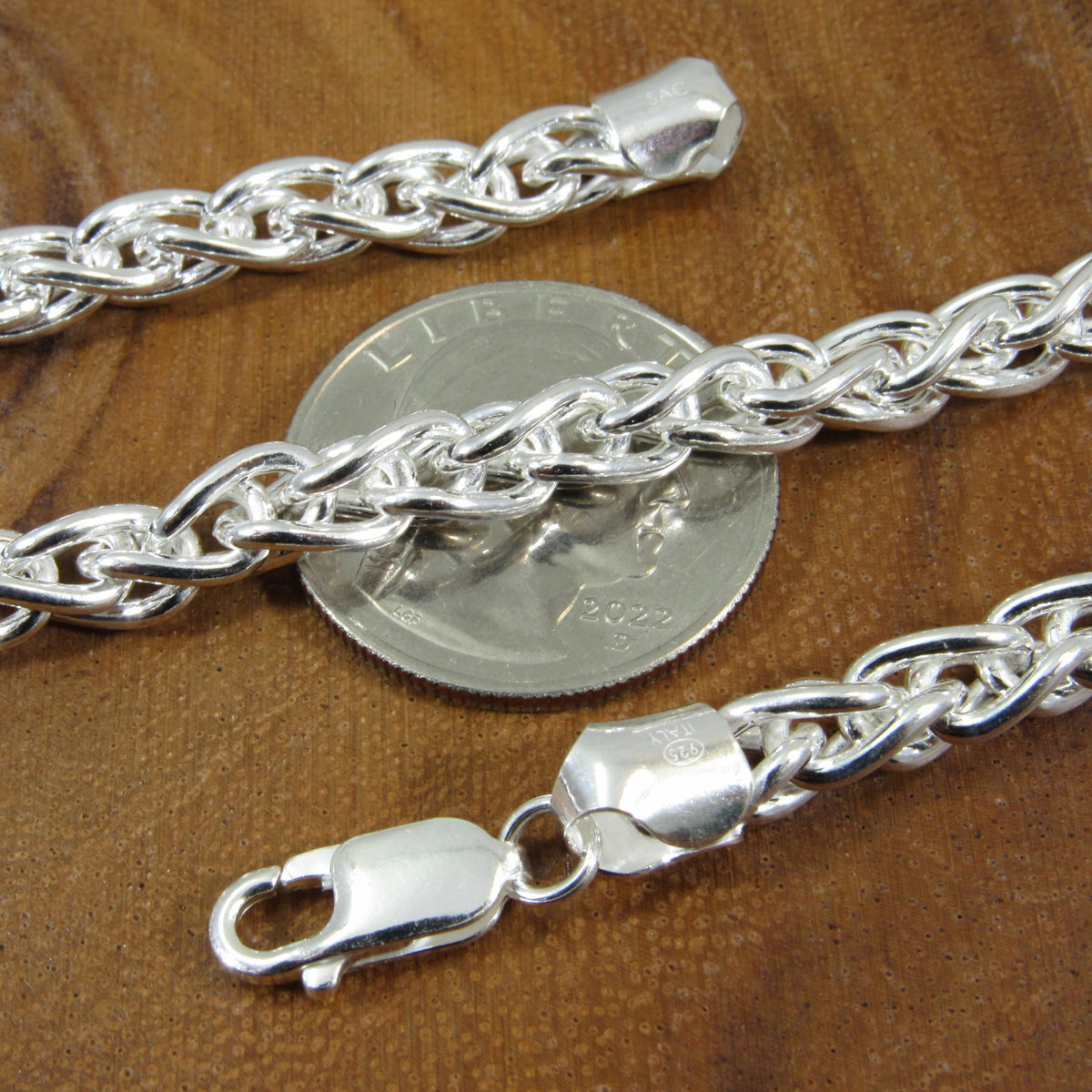 Solid 925 Sterling Silver Braided Wheat Chain Necklace, Italian Spiga Link Bracelet, Unisex Jewelry for Men and Women, Made in Italy