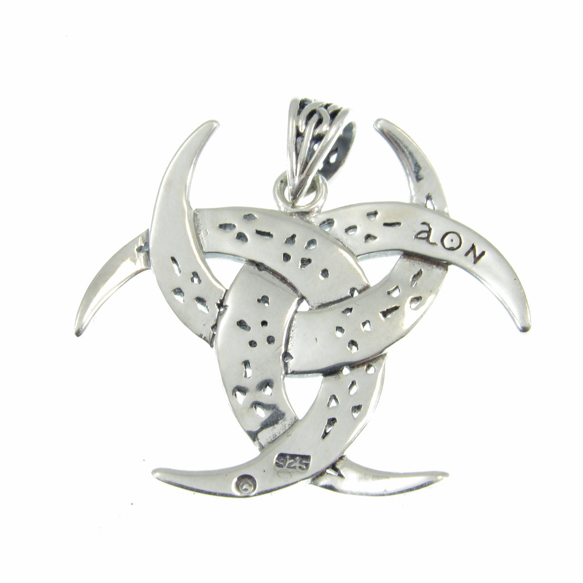 Solid 925 Sterling Silver Celtic Trinity Moons Pendant, Celtic Knots on Triple Crescent Moon Amulet, Viking Shield Jewelry