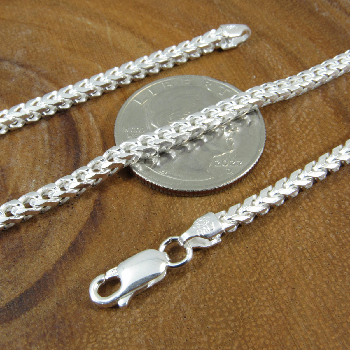 Solid 925 Sterling Silver Franco Chain Necklace for Men, Italian Chevron Links, Heavy Mens Jewelry