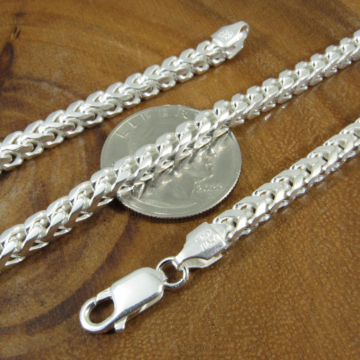 4.2MM Solid 925 Sterling Silver Franco Link Chain, Mens Diamond Cut Hip Hop Chain, Chunky Unisex Italian Necklace or Bracelet, 140 Gauge