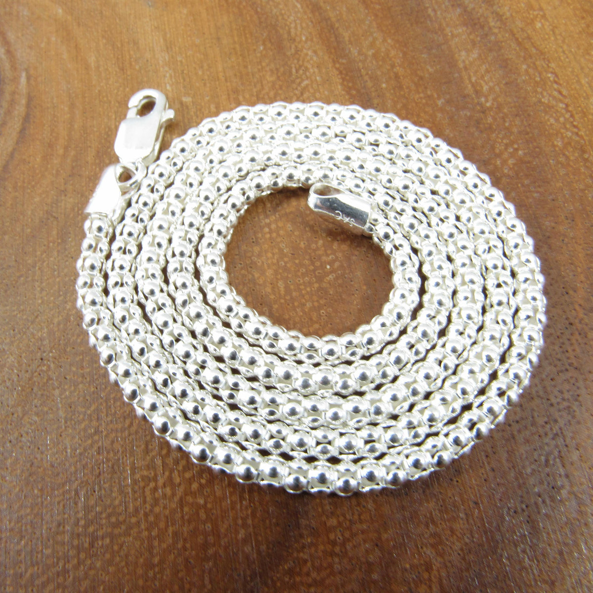 3MM Solid 925 Sterling Silver Popcorn Chain, Italian Women's Necklace, Made in Italy, Minimalist Feminine Style, Elegant Coreana Chain