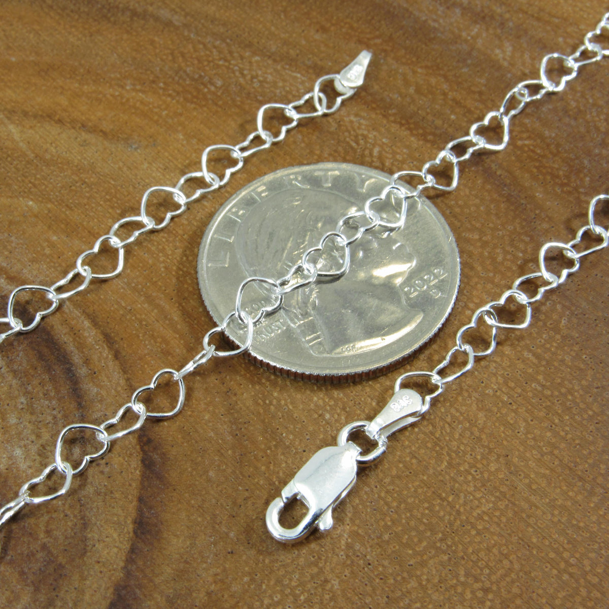 Solid 925 Sterling Silver Italian Heart Link Chain, Connected Hearts Necklace, Bracelet, Anklet, Feminine Minimalist Jewelry, Made in Italy