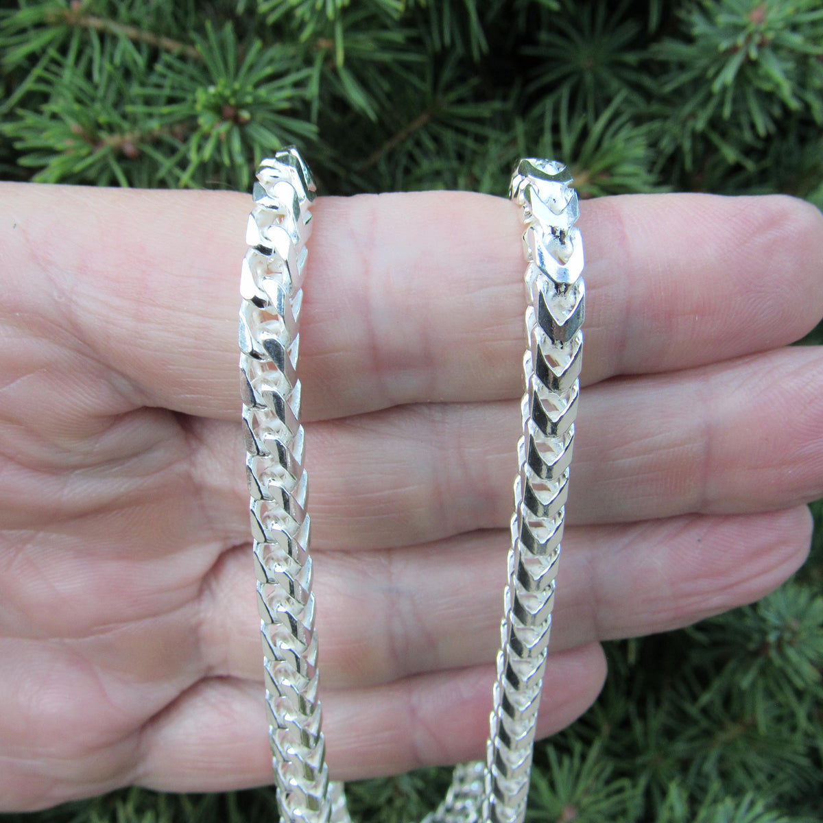 4.6MM Solid 925 Sterling Silver Franco Link Chain, Mens Diamond Cut Hip Hop Chain, Chunky Unisex Italian Necklace or Bracelet, 150 Gauge