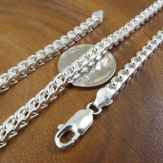 4.6MM Solid 925 Sterling Silver Franco Link Chain, Mens Diamond Cut Hip Hop Chain, Chunky Unisex Italian Necklace or Bracelet, 150 Gauge
