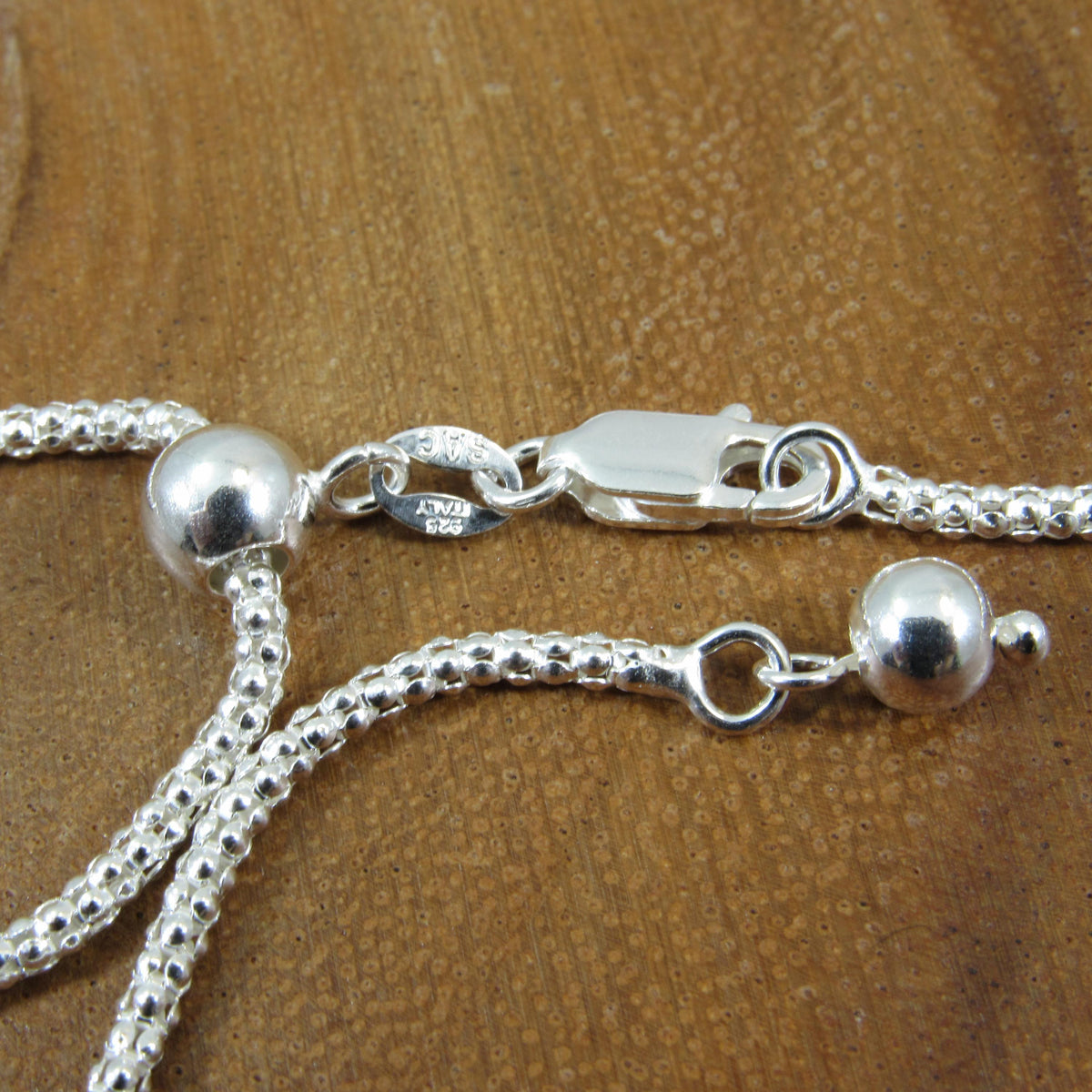 2MM Solid 925 Sterling Silver Adjustable Popcorn Chain, Slider Necklace for Pendants or Layering, Made in Italy, Minimalist 22" or 30" Chain