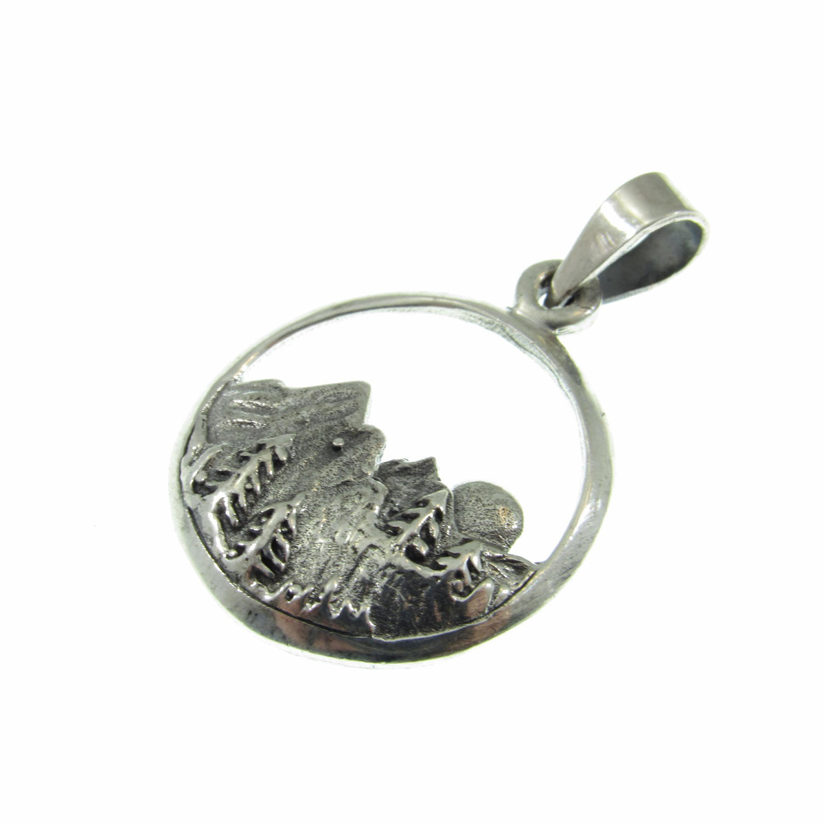 Solid 925 Sterling Silver Mountain and Forest Pendant, Handcrafted Nature Scene Jewelry, Mountains and Trees Charm, Sunrise Landscape Medal