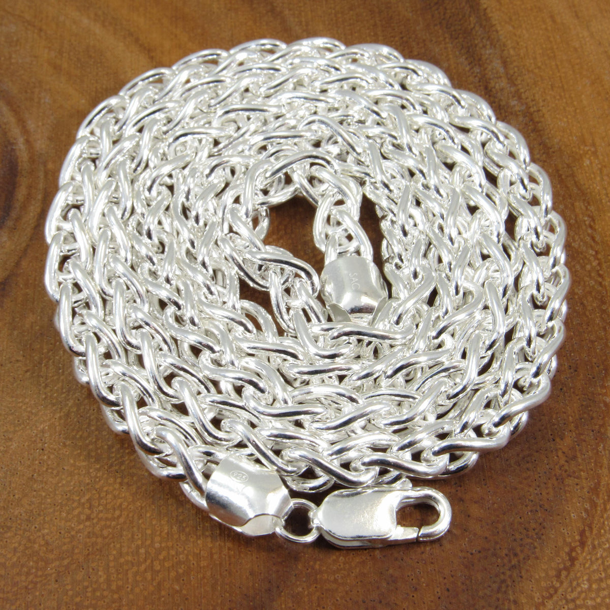 6MM Solid 925 Sterling Silver Wheat Chain for Men, Italian Spiga Necklace, Men's Bracelet or Necklace Chain, Made in Italy, Wheat 150 Gauge