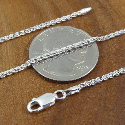 1.9MM Solid 925 Sterling Silver Wheat Chain for Women, Women's Italian Spiga Necklace, Layering Necklace Chain, Made in Italy, 045 Gauge