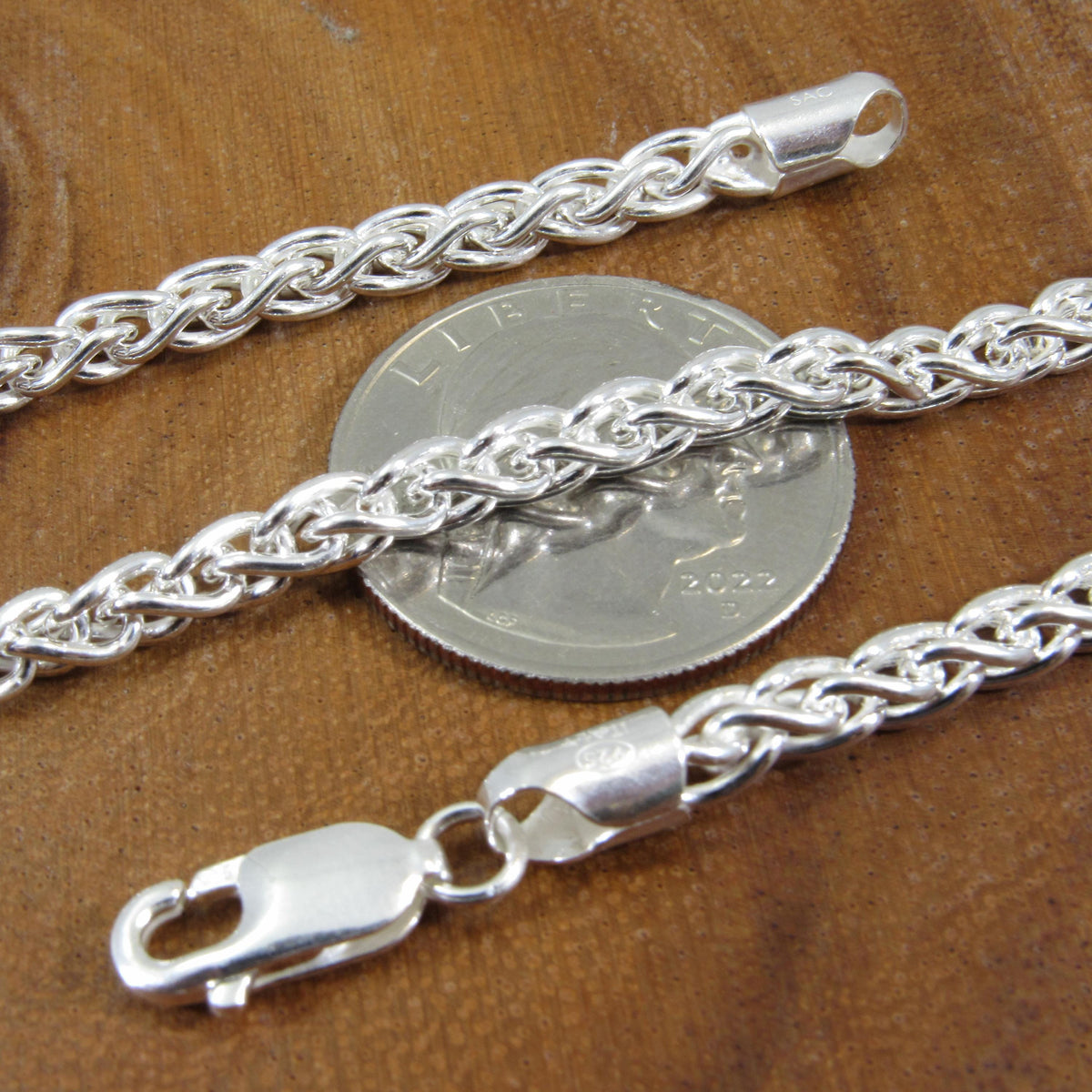 Solid 925 Sterling Silver Braided Wheat Chain Necklace, Italian Spiga Link Bracelet, Unisex Jewelry for Men and Women, Made in Italy