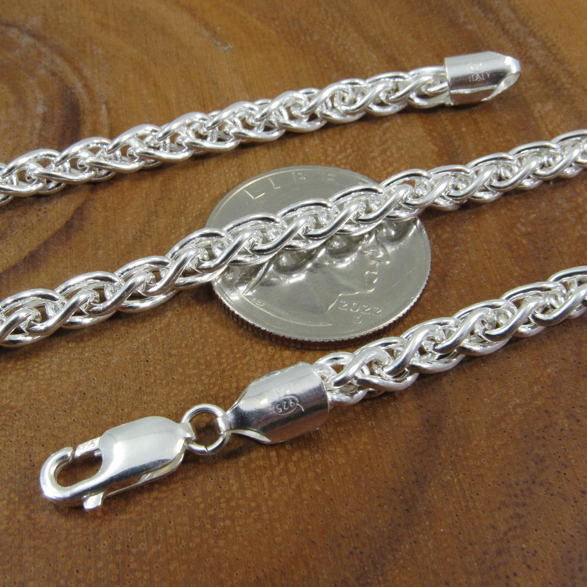 Solid 925 Sterling Silver Braided Wheat Chain Necklace, Italian Spiga Link Bracelet, Unisex Jewelry for Men and Women, Made in Italy