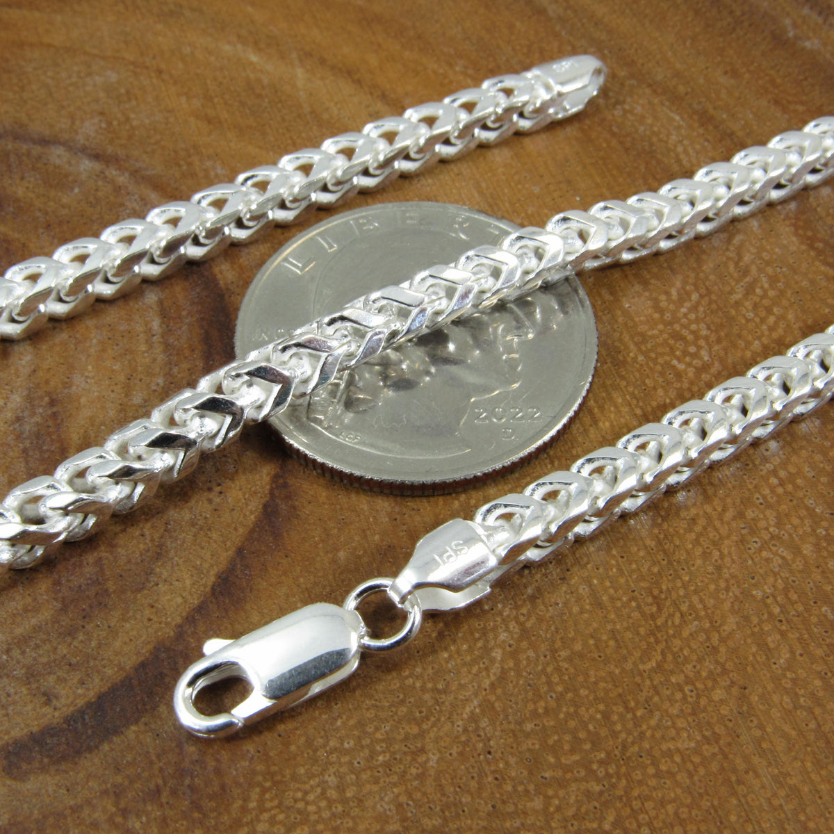 Solid 925 Sterling Silver Franco Chain Necklace for Men, Italian Chevron Links, Heavy Mens Jewelry