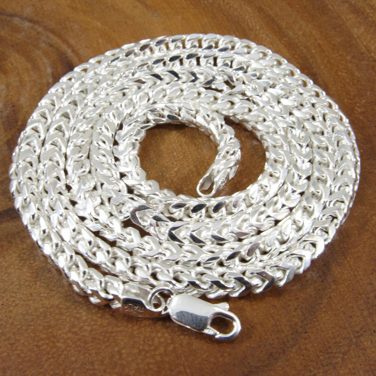 4MM Solid 925 Sterling Silver Franco Link Chain, Mens Diamond Cut Hip Hop Chain, Chunky Unisex Italian Necklace or Bracelet, 120 Gauge