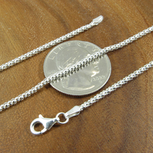 2MM Solid 925 Sterling Silver Popcorn Chain, Italian Women's Necklace, Made in Italy, Minimalist Feminine Style, Elegant Coreana Chain