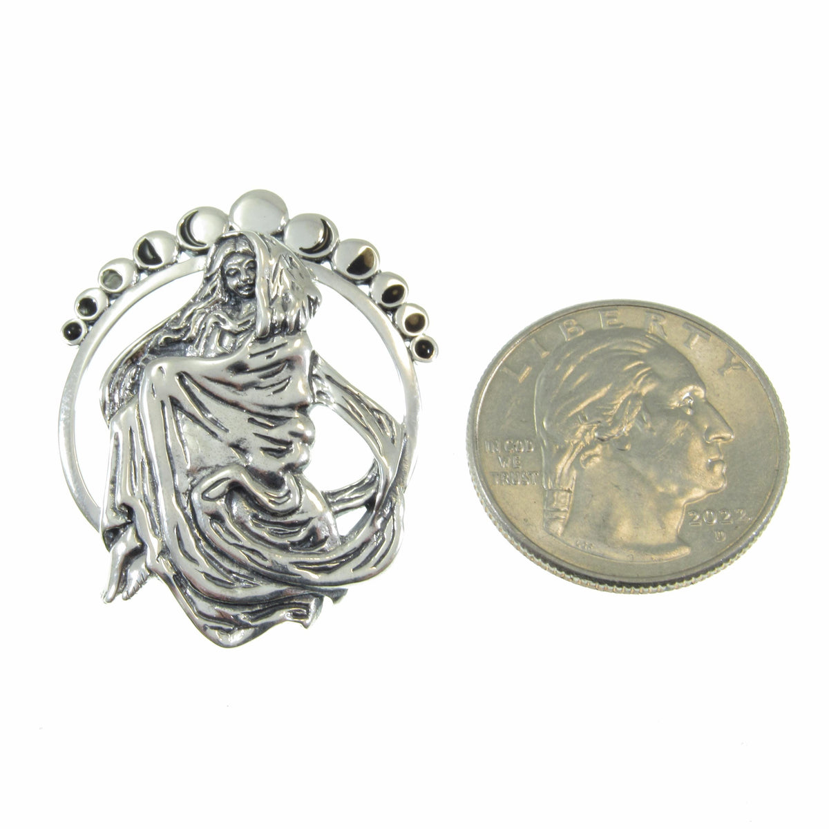 Solid 925 Sterling Silver Moon Phases Goddess Pendant, Lunar Cycle Astrology, Mickie Mueller Jewelry