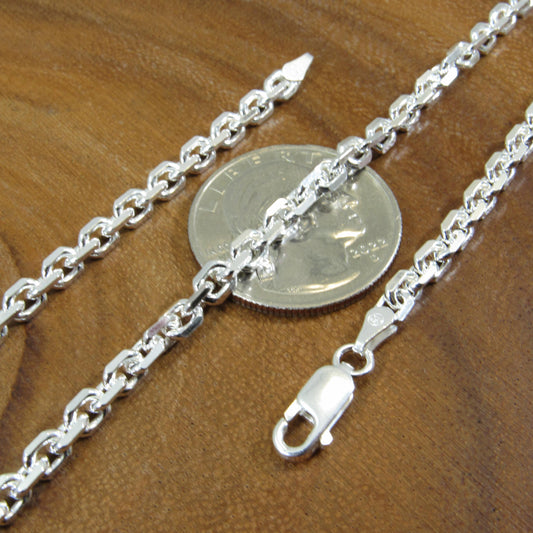 4MM Solid 925 Sterling Silver Anchor Link Chain, Italian Cable Chain Bracelet or Necklace, Nautical Jewelry for Men & Women, Made in Italy