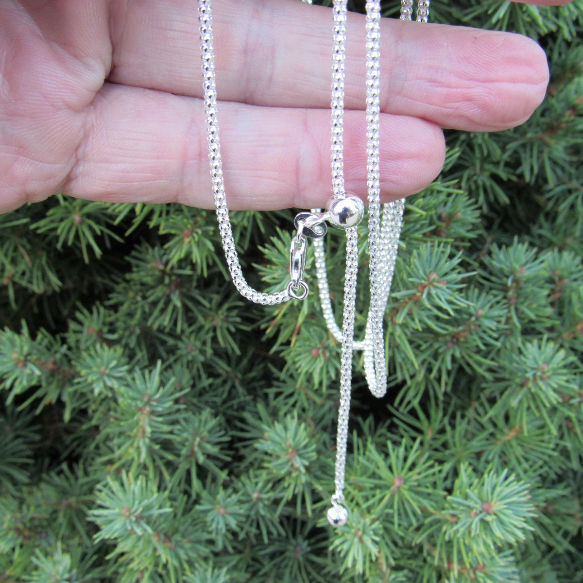 2MM Solid 925 Sterling Silver Adjustable Popcorn Chain, Slider Necklace for Pendants or Layering, Made in Italy, Minimalist 22" or 30" Chain