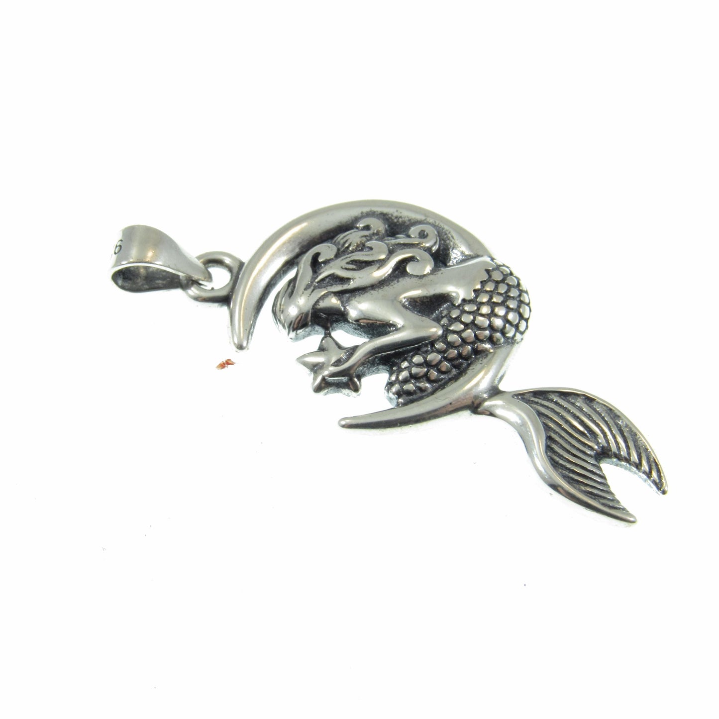 925 Mermaid on Moon Pendant Necklace, Solid Sterling Silver Cosmic & Nautical Ocean Life Jewelry