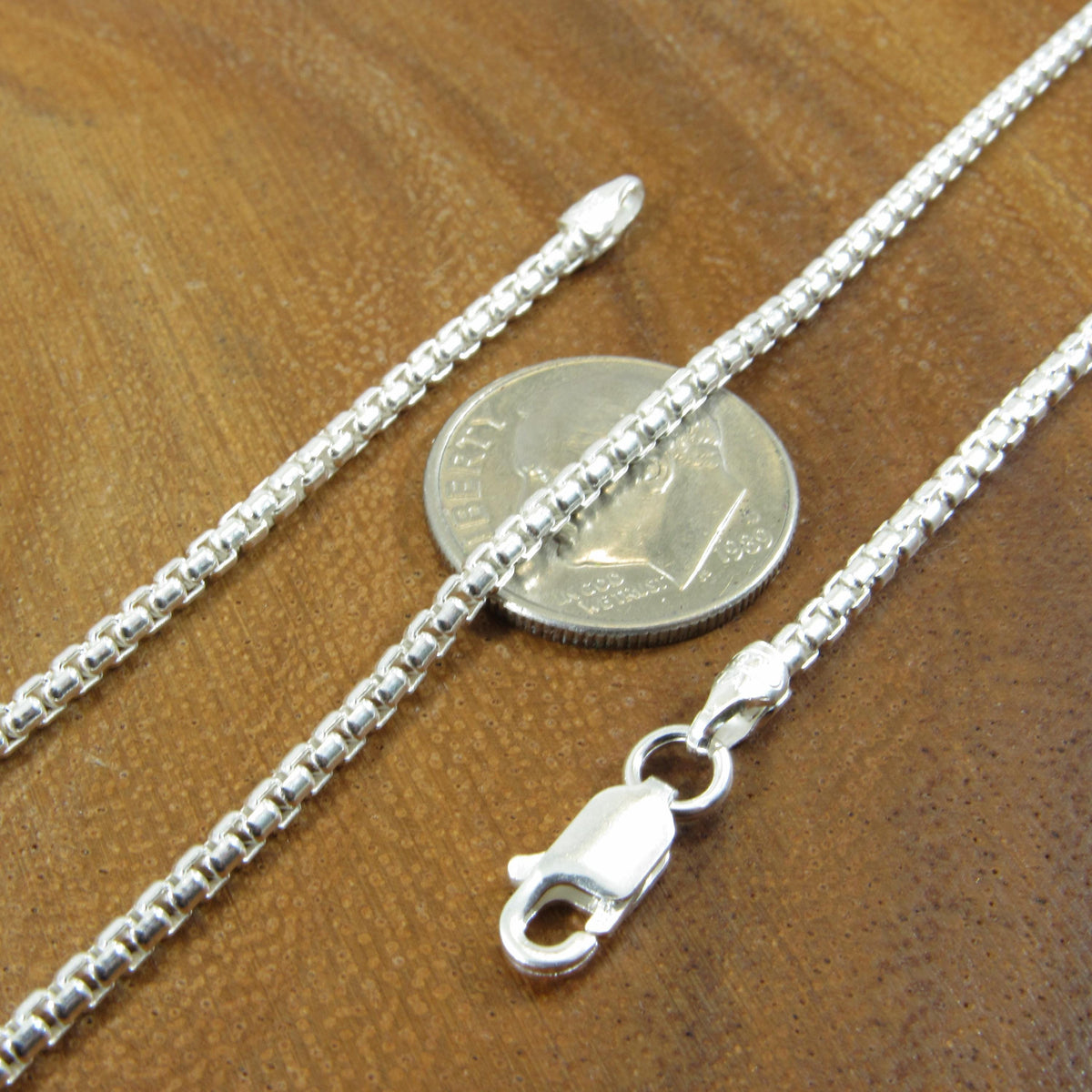 Solid 925 Sterling Silver Round Box Chain Necklace, Italian Box Link Pendant Chain for Men and Women, 0.9mm–2.5mm | 16"–30" Inch