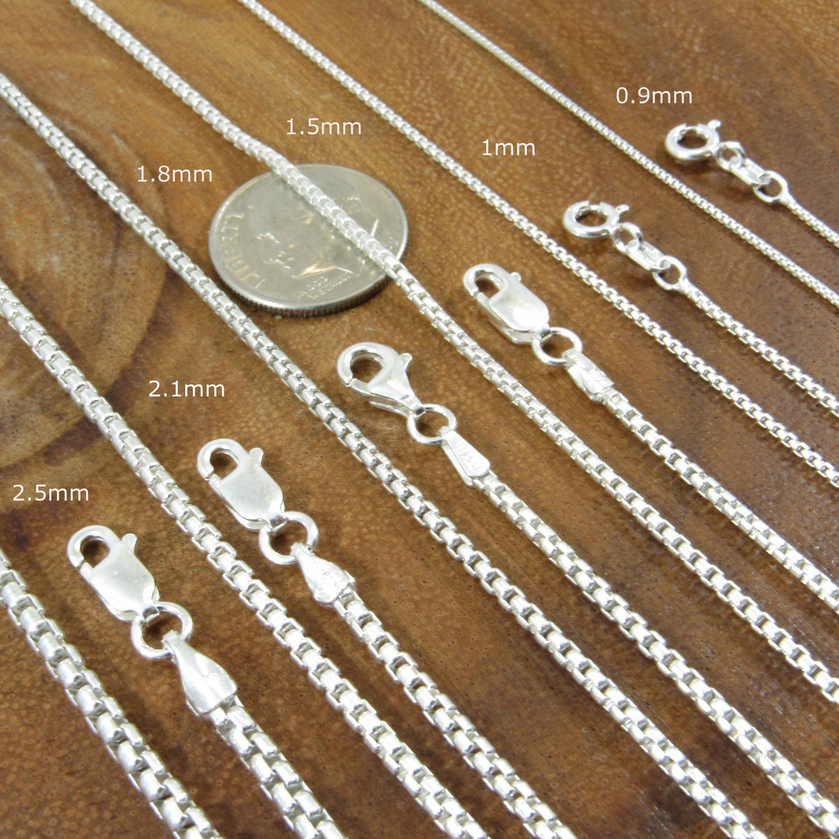 Solid 925 Sterling Silver Round Box Chain Necklace, Italian Box Link Pendant Chain for Men and Women, 0.9mm–2.5mm | 16"–30" Inch