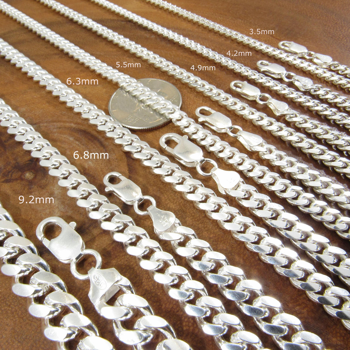 Solid 925 Sterling Silver Miami Cuban Link Chain – Italian Necklace or Bracelet – 3.5mm–9.2mm, 7"-30" Inches, Heavy Cuban Chain for Men