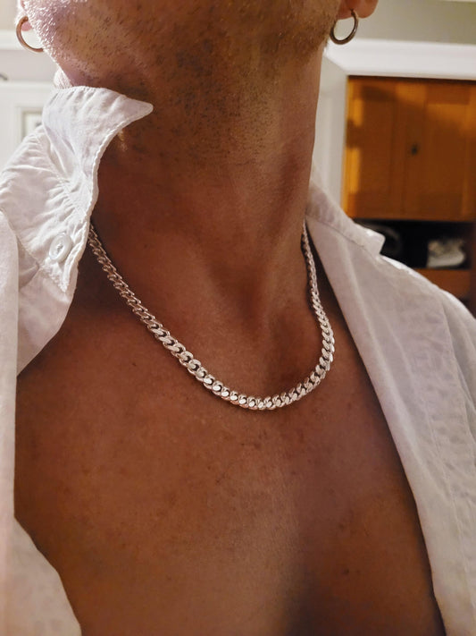 6.8MM Solid 925 Sterling Silver Men's Miami Cuban Link Chain, Mens Heavy Chain, Thick Italian Necklace or Bracelet for Men, Hip Hop Jewelry