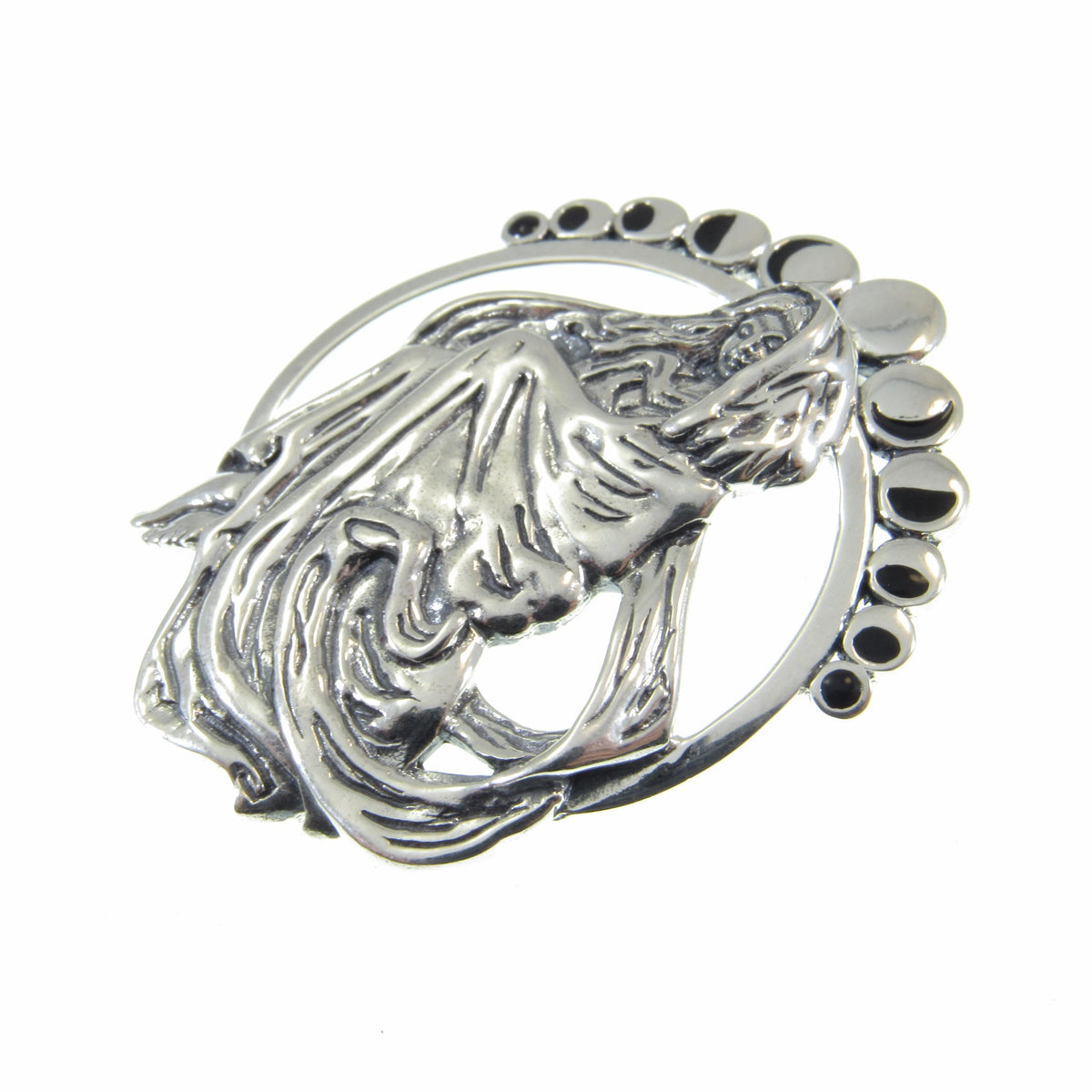 Solid 925 Sterling Silver Moon Phases Goddess Pendant, Lunar Cycle Astrology, Mickie Mueller Jewelry