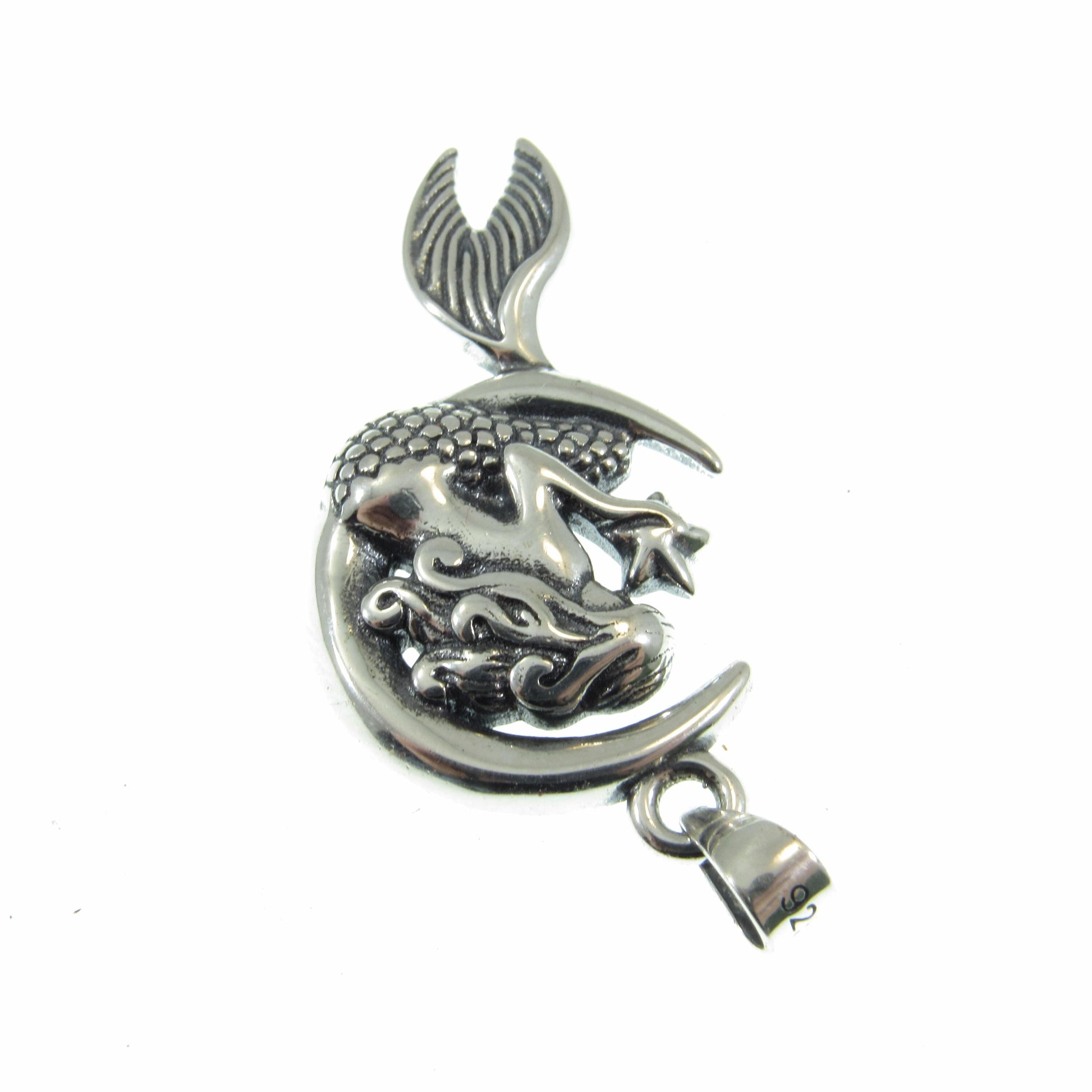 925 Mermaid on Moon Pendant Necklace, Solid Sterling Silver Cosmic & Nautical Ocean Life Jewelry