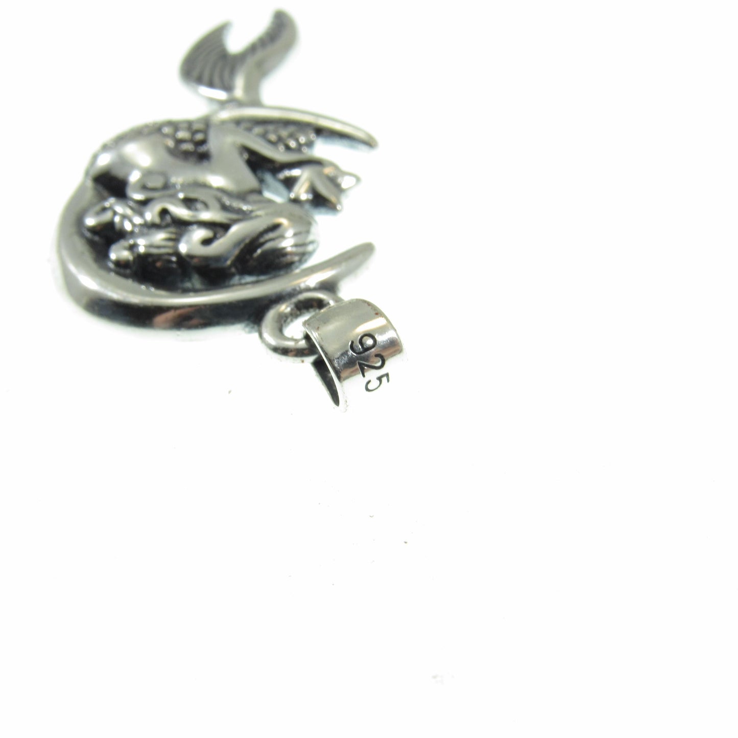 925 Mermaid on Moon Pendant Necklace, Solid Sterling Silver Cosmic & Nautical Ocean Life Jewelry