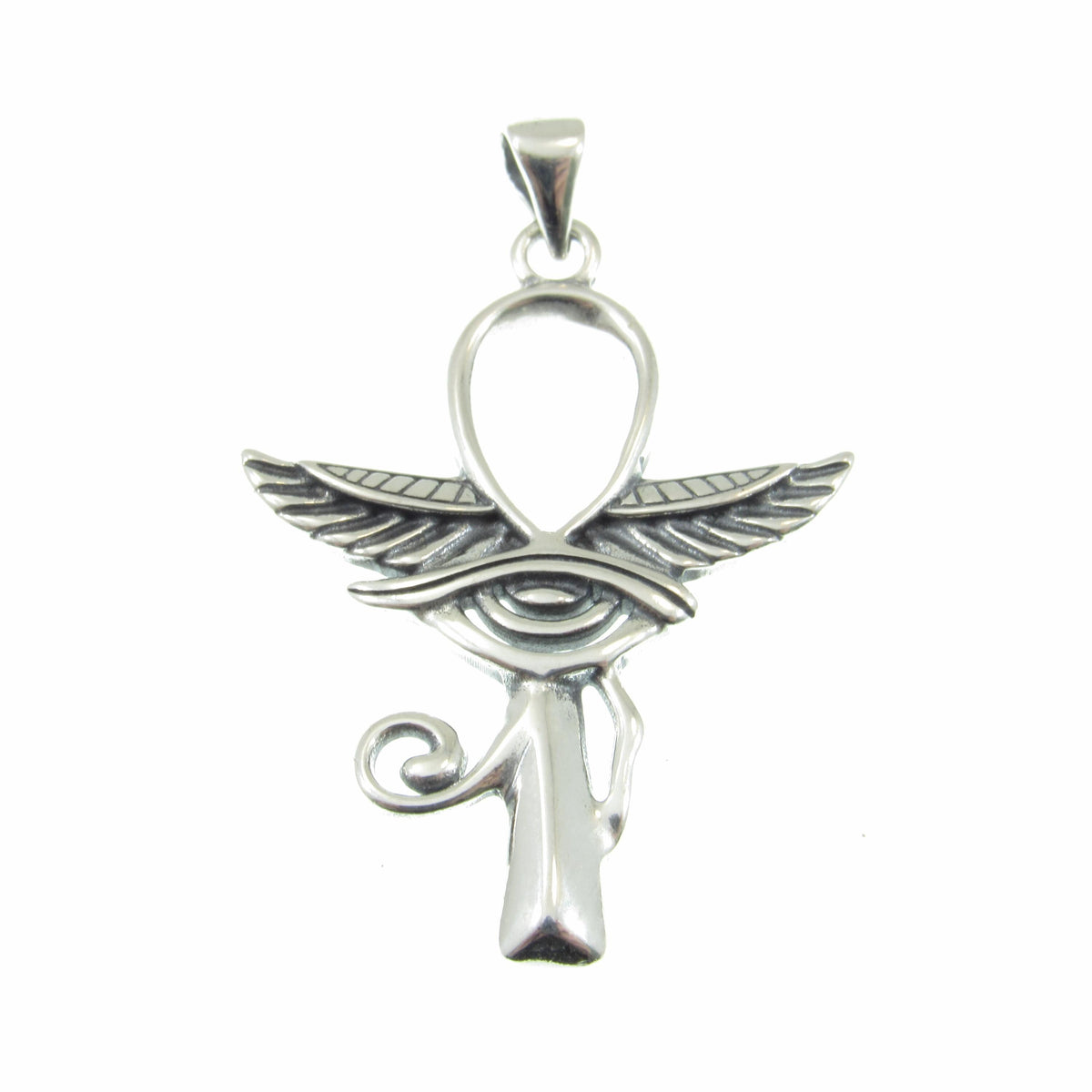 Solid 925 Sterling Silver Egyptian Ankh & Eye of Horus Pendant, Handcrafted Cross, Crux Ansata Jewelry for Men or Women, Mythology Gift