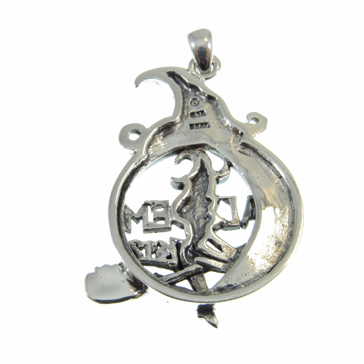 Solid 925 Sterling Silver Salem 1692 Witch Pendant, Broom Riding Witchcraft Amulet