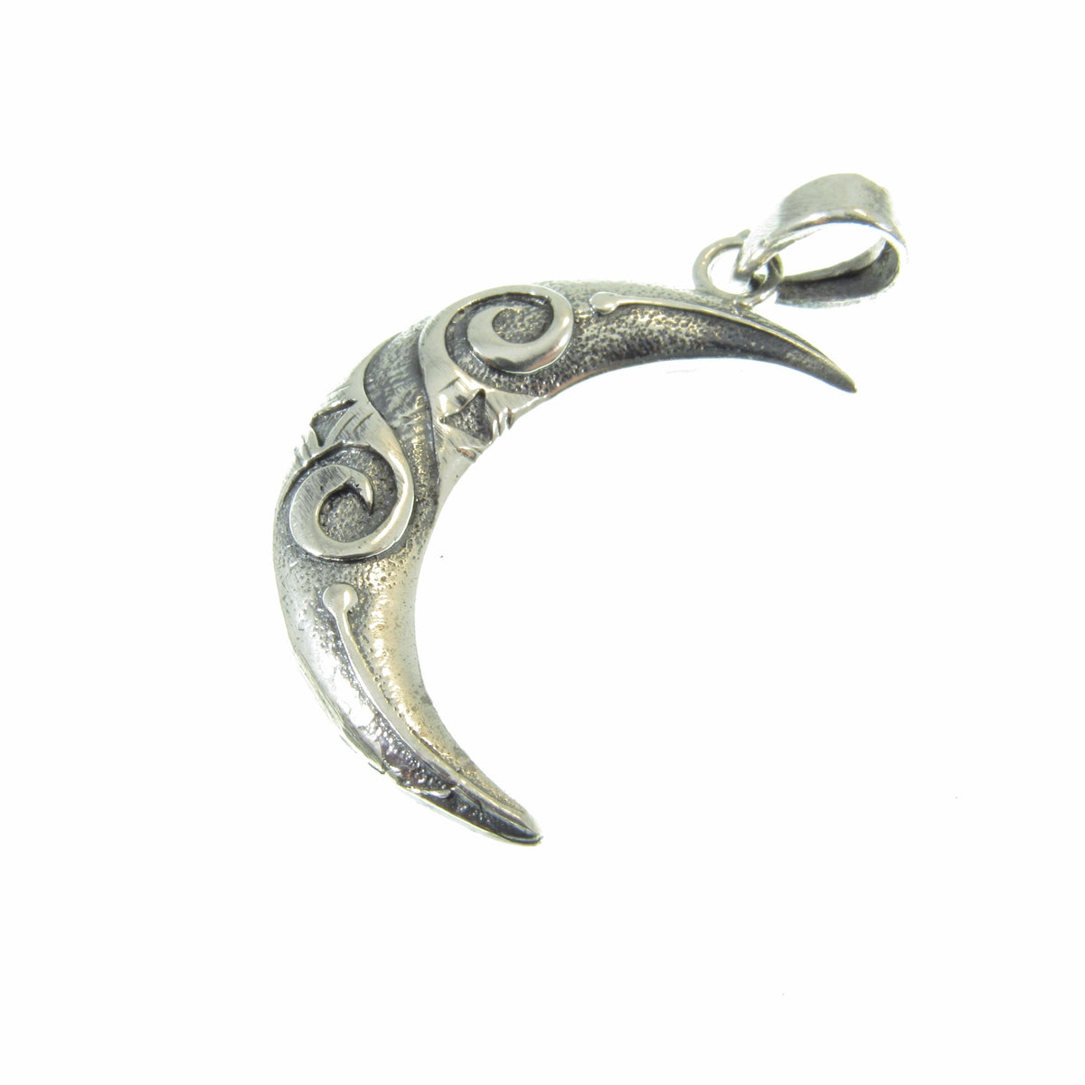 Solid 925 Sterling Silver Crescent Moon Pendant, Spiral Goddess Moon, Pagan Jewelry Charm