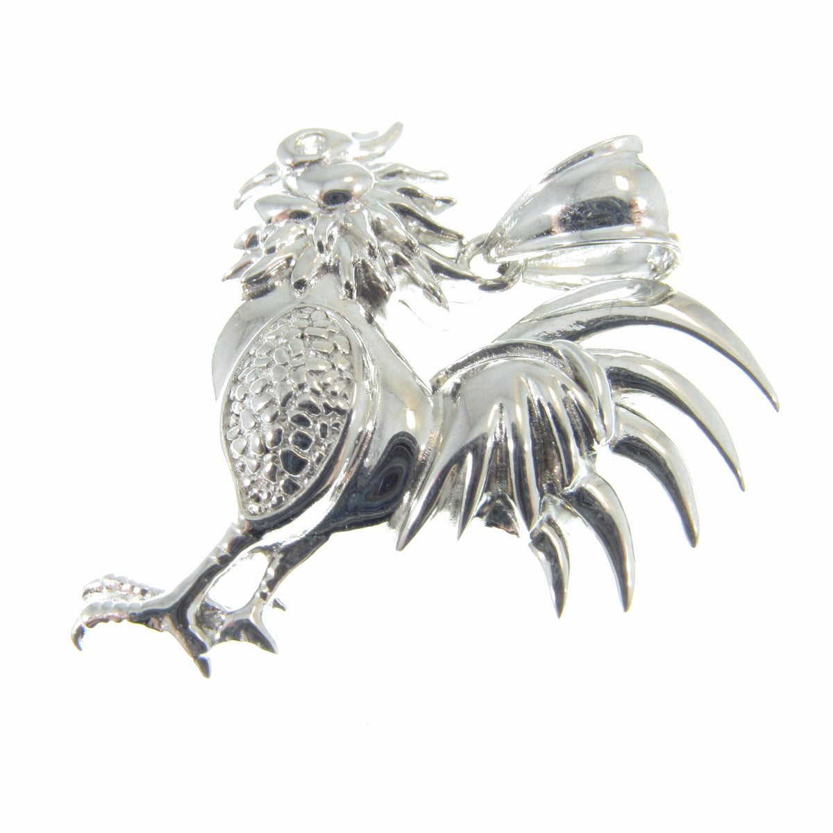 Men's Solid 925 Sterling Silver Rooster Pendant, Rhodium Plated Hip Hop Pendant with Clear CZ Accents, Edgy Iced Out Urban Jewelry for Him