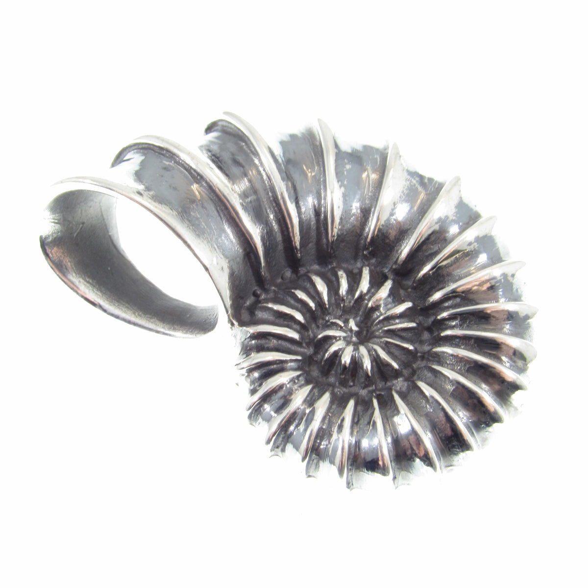 Solid 925 Sterling Silver Ammonite Fossil Pendant, Handcrafted Shaligram Shell, Spiral Slide Charm, Nature Jewelry, Gift for Men and Women