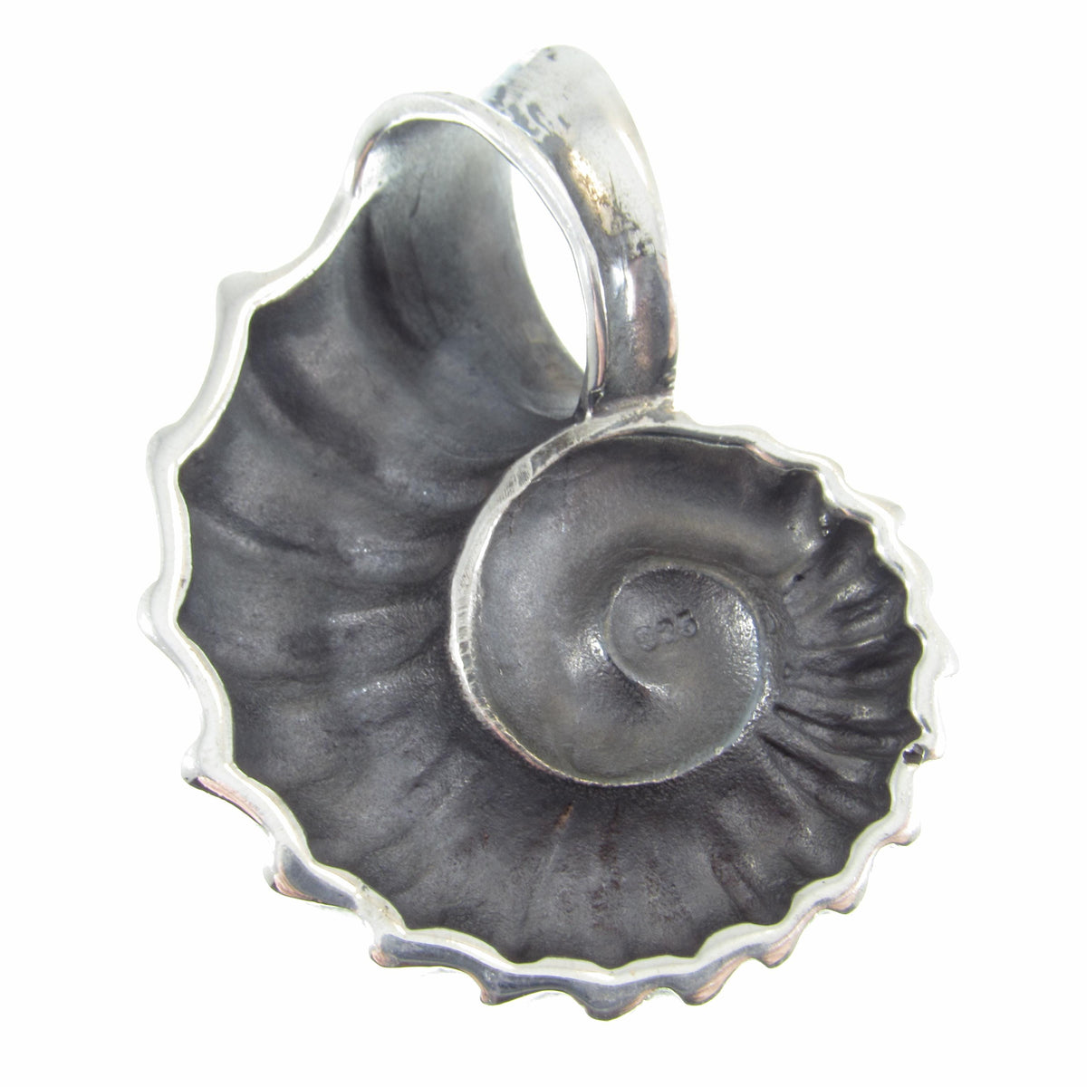 Solid 925 Sterling Silver Ammonite Fossil Pendant, Handcrafted Shaligram Shell, Spiral Slide Charm, Nature Jewelry, Gift for Men and Women