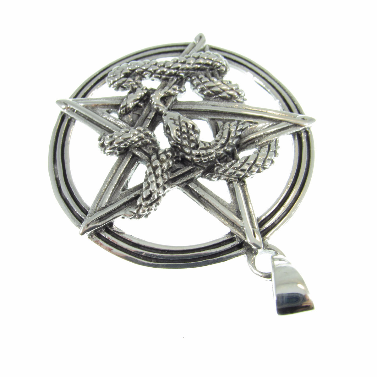 Solid 925 Sterling Silver Intertwined Snake Pentacle Pendant, Interwoven Serpent Ouroboros Pentagram, Pagan Amulet