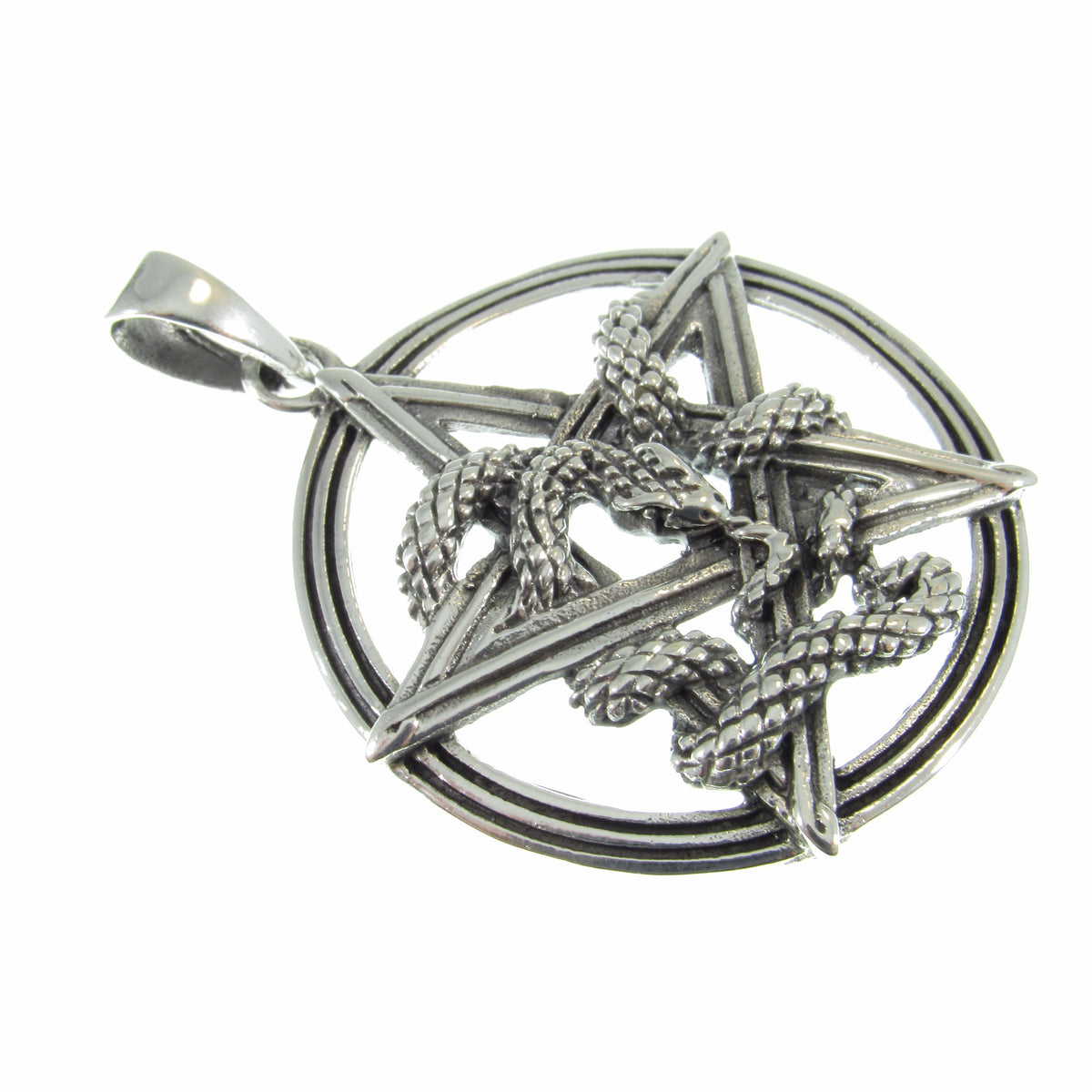 Solid 925 Sterling Silver Intertwined Snake Pentacle Pendant, Interwoven Serpent Ouroboros Pentagram, Pagan Amulet