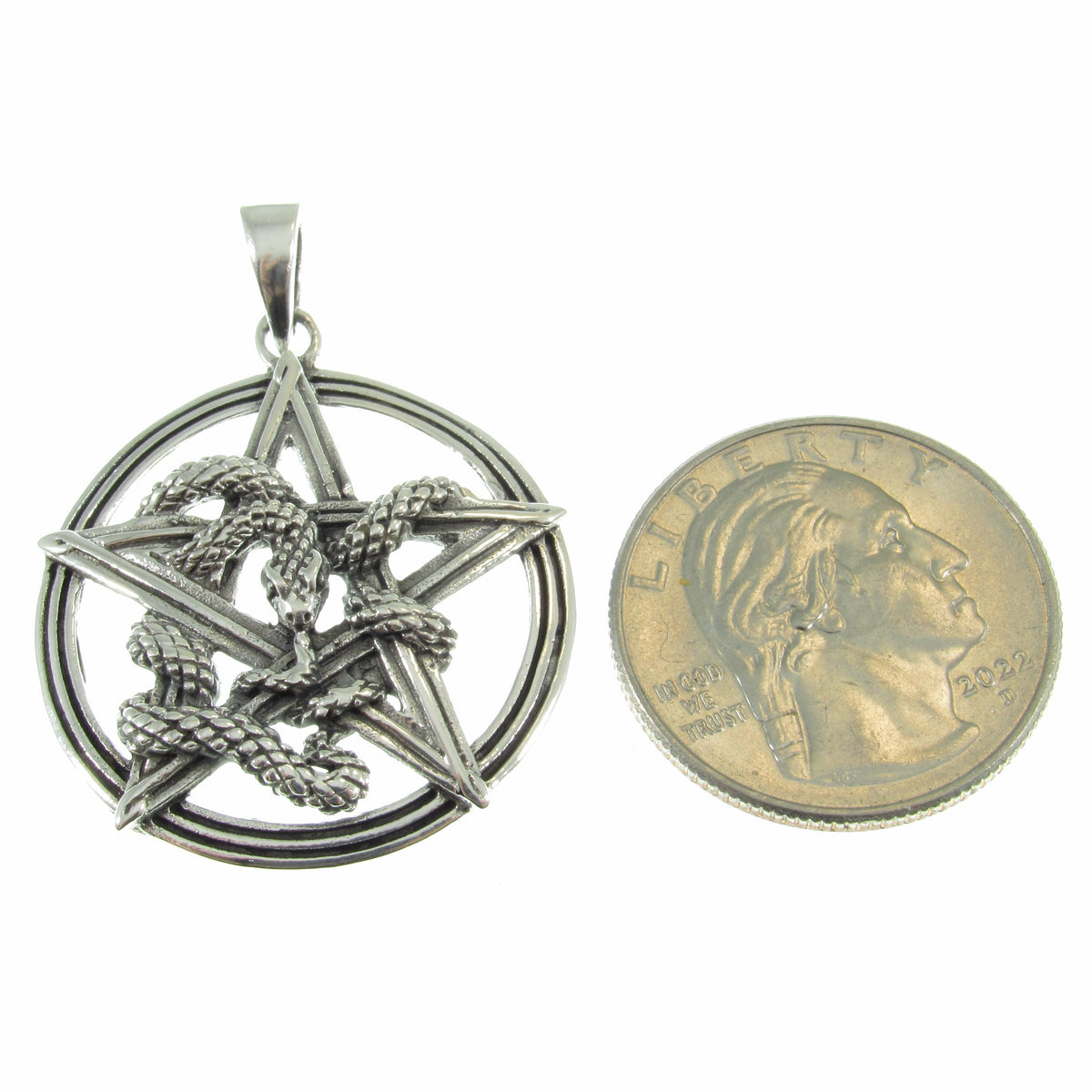 Solid 925 Sterling Silver Intertwined Snake Pentacle Pendant, Interwoven Serpent Ouroboros Pentagram, Pagan Amulet