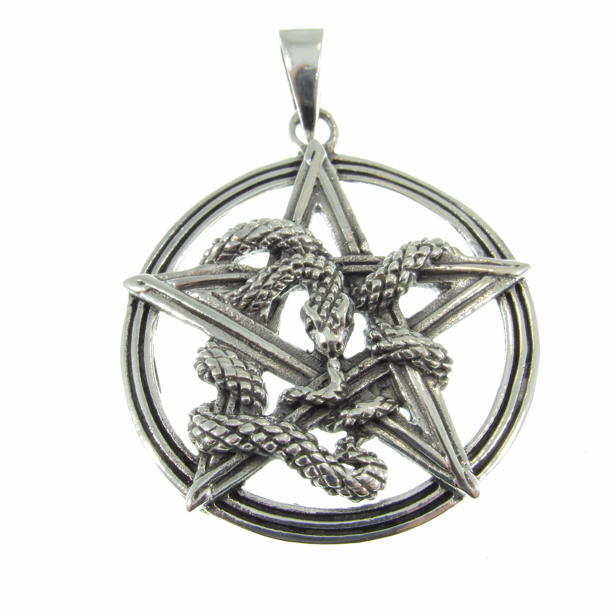 Solid 925 Sterling Silver Intertwined Snake Pentacle Pendant, Interwoven Serpent Ouroboros Pentagram, Pagan Amulet