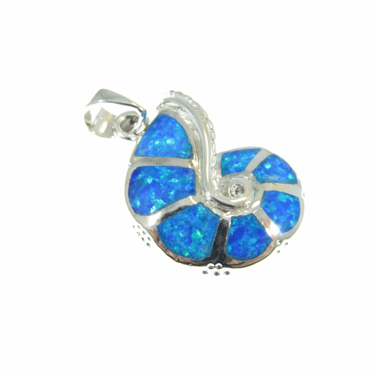 Solid 925 Sterling Silver and Blue Opal Shell Pendant, Nautilus Seashell Jewelry, Ammonite Fossil Charm, Sea Sand Ocean and Marine Interest