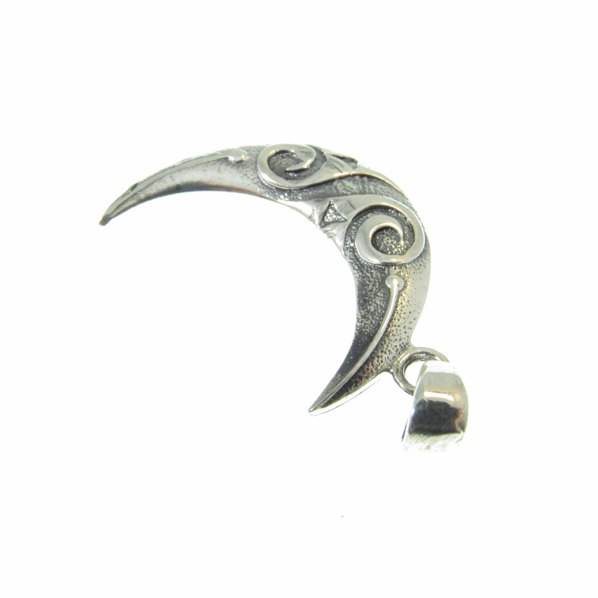 Solid 925 Sterling Silver Crescent Moon Pendant, Spiral Goddess Moon, Pagan Jewelry Charm