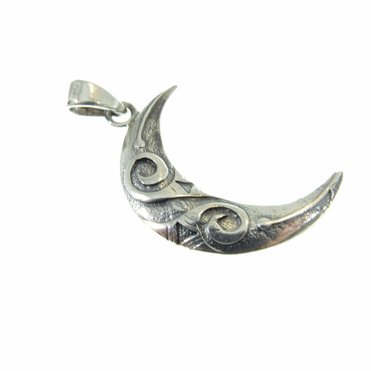 Solid 925 Sterling Silver Crescent Moon Pendant, Spiral Goddess Moon, Pagan Jewelry Charm