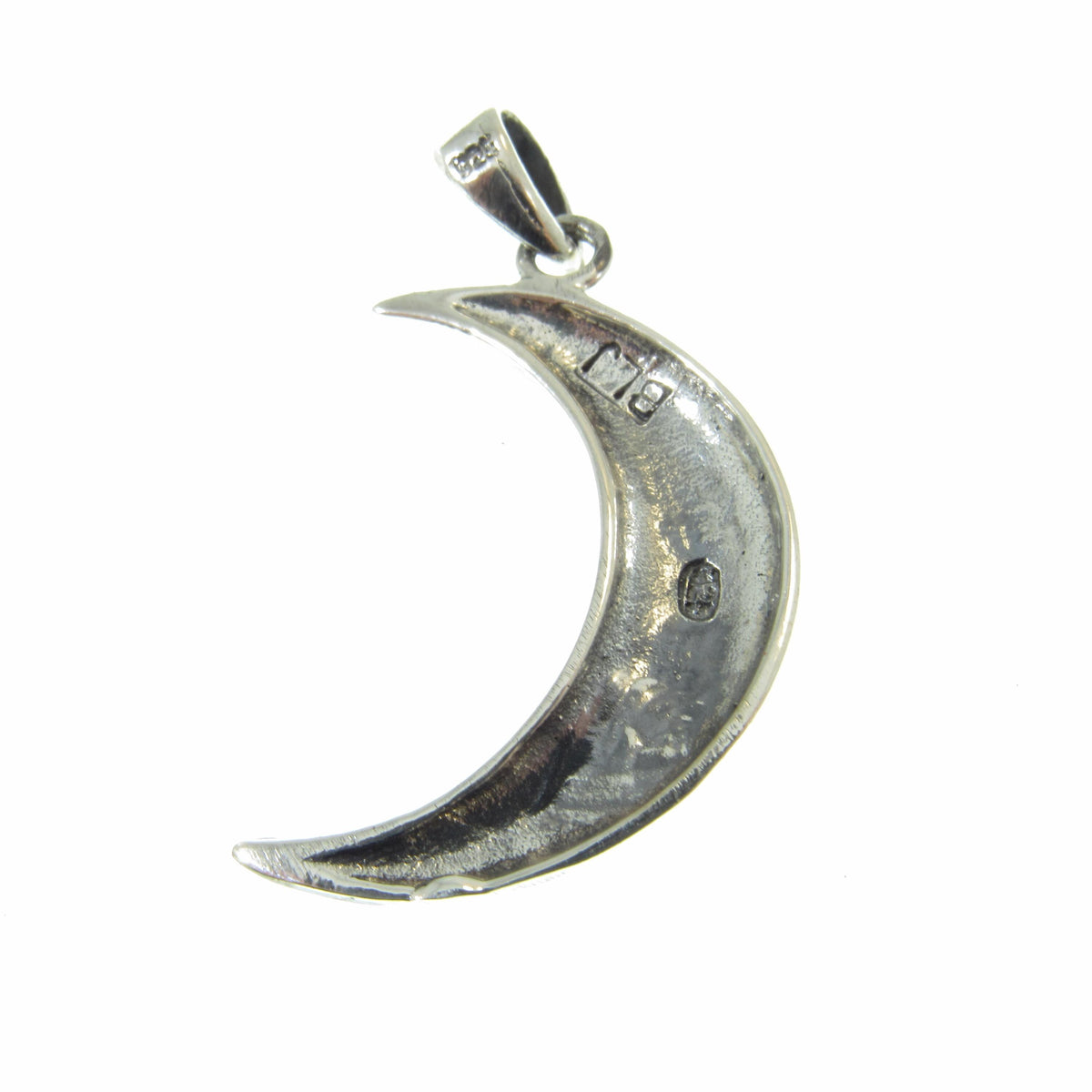 Solid 925 Sterling Silver Crescent Moon Pendant, Spiral Goddess Moon, Pagan Jewelry Charm