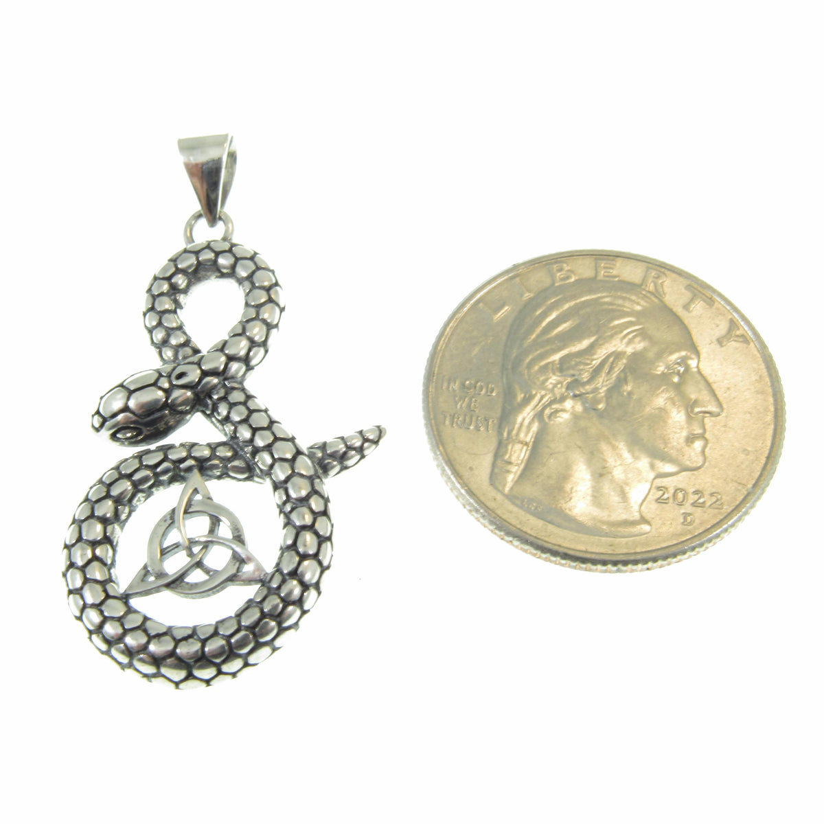 Solid 925 Sterling Silver Snake & Celtic Triquetra Knot Pendant - Mystical Serpent Charm - Pagan Trinity Jewelry - Unique Statement Piece