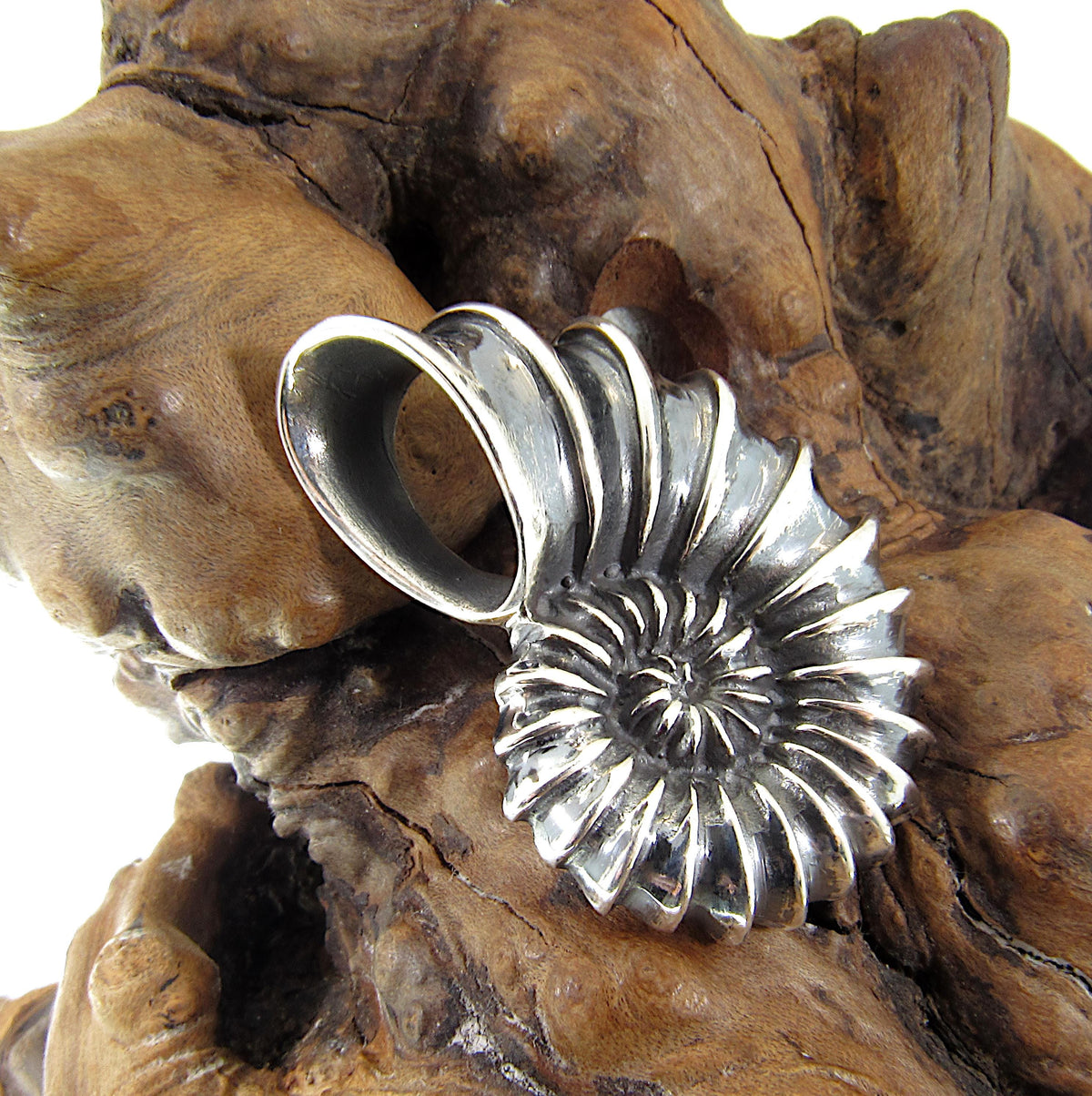 Solid 925 Sterling Silver Ammonite Fossil Pendant, Handcrafted Shaligram Shell, Spiral Slide Charm, Nature Jewelry, Gift for Men and Women