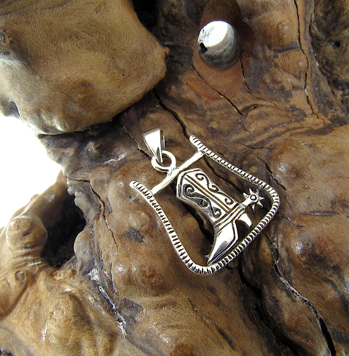 Solid 925 Sterling Silver Cowboy Boot & Spur Horseshoe Pendant - Handcrafted Western Jewelry Charm - Country Music and Rodeo Lover Gift Idea
