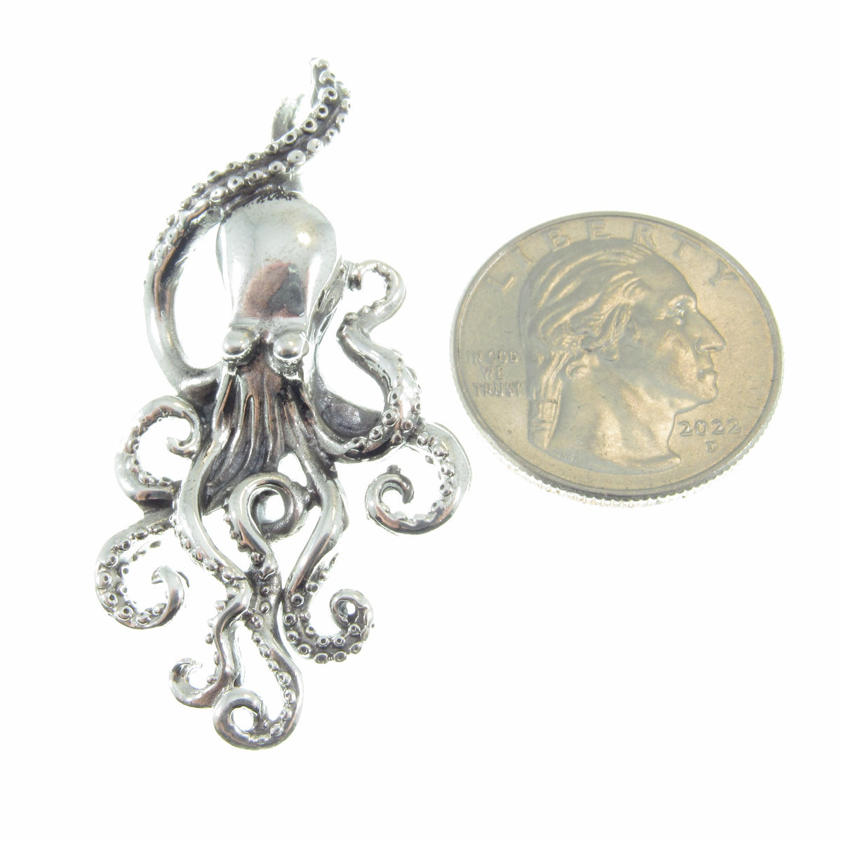 Large Solid 925 Sterling Silver Octopus Slide Pendant – Nautical Jewelry – Ocean Lover Statement Piece
