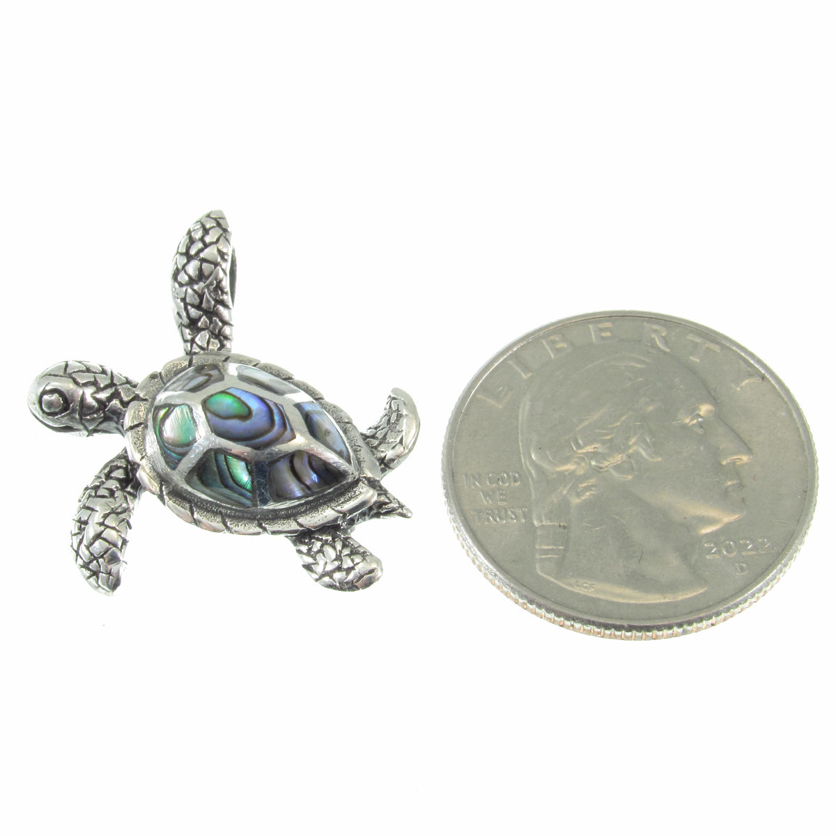 Solid 925 Sterling Silver Sea Turtle Slide Pendant with Abalone Shell – Ocean Jewelry, Nautical Animal Necklace, Beach Lover Gift