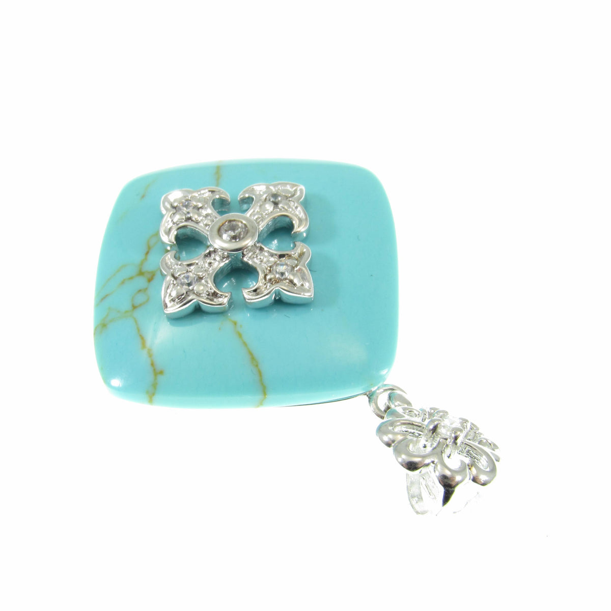 Solid 925 Sterling Silver & Simulated Turquoise Pendant – Boho Statement Amulet, Vintage-Inspired Western Jewelry, Gothic Cross Design