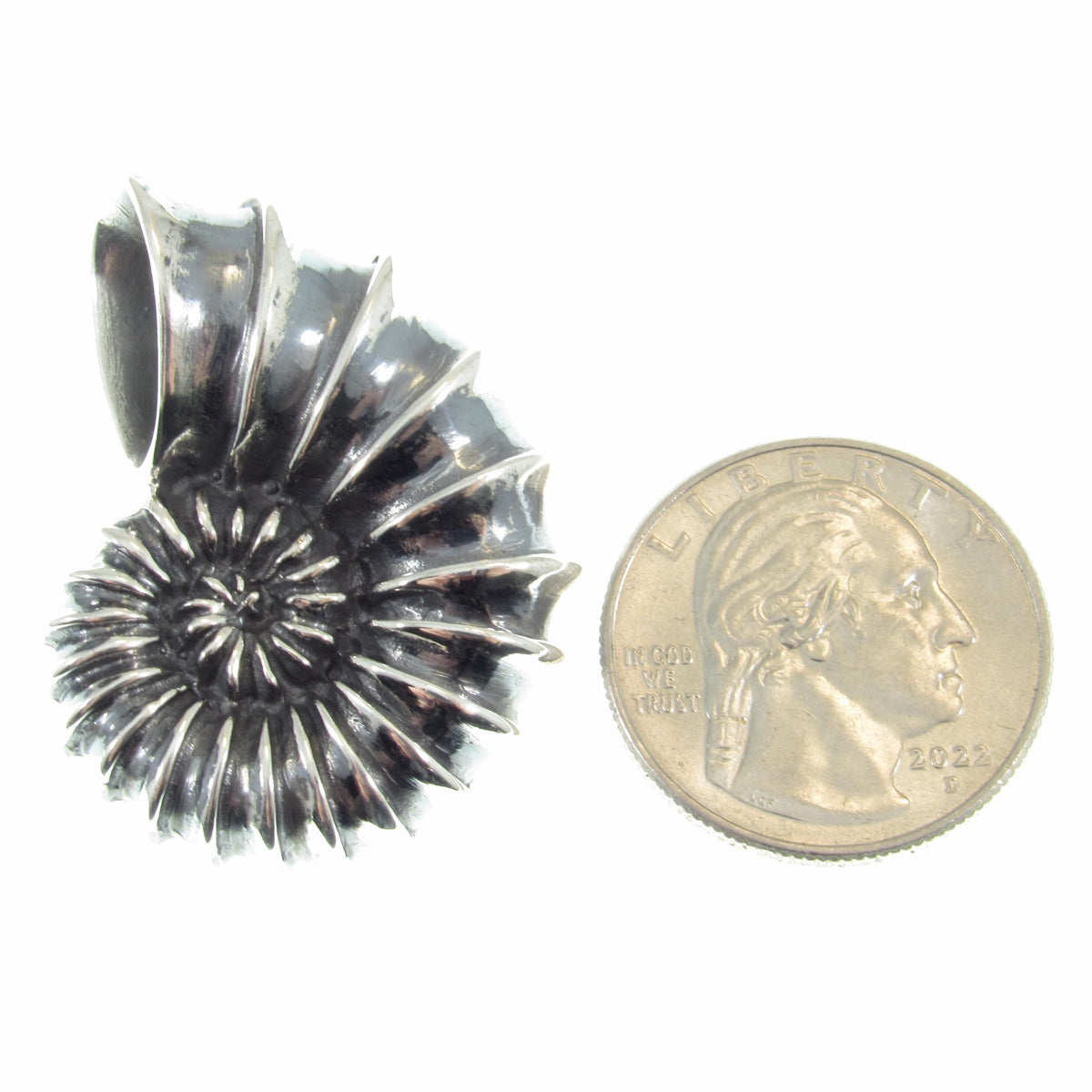 Solid 925 Sterling Silver Ammonite Fossil Pendant, Handcrafted Shaligram Shell, Spiral Slide Charm, Nature Jewelry, Gift for Men and Women