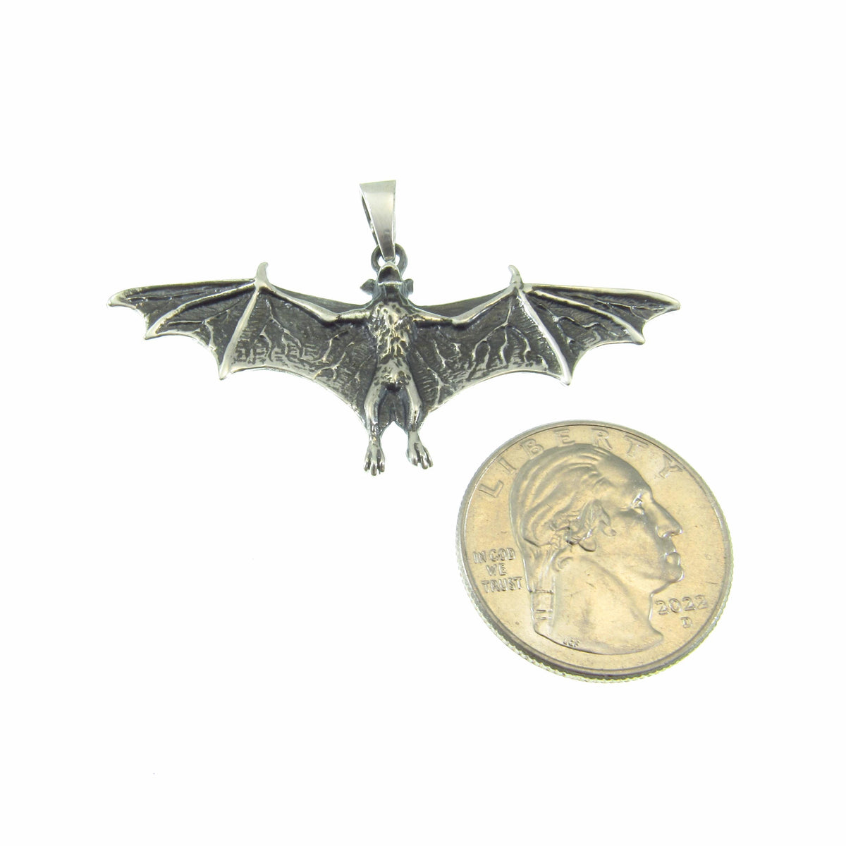 Solid 925 Sterling Silver Bat Pendant – Gothic Vampire Necklace Pendant, Sculptural Wiccan Jewelry